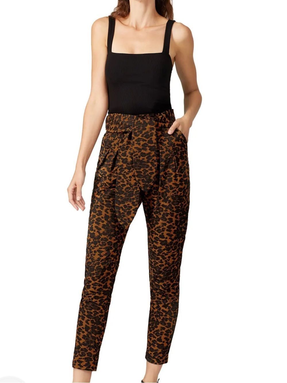HUNTER BELL Carson pant Leopard Print Tie-Waist Pants - Black & Brown size 6